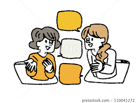 Women having a chat. Illustration of a woman using the internet. Women having a chat. Illustration of a woman using the internet. 110041272