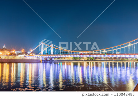 Krymsky Bridge or Crimean Bridge in Moscow at summer night Krymsky Bridge or Crimean Bridge in Moscow at summer night 110042493