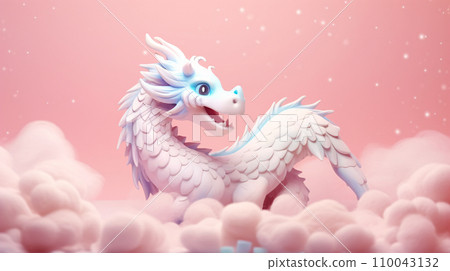 白色的龍和蓬鬆的粉紅色 110043132