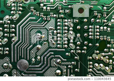 Green printed circuit board, micro electronics component, front view 110043645