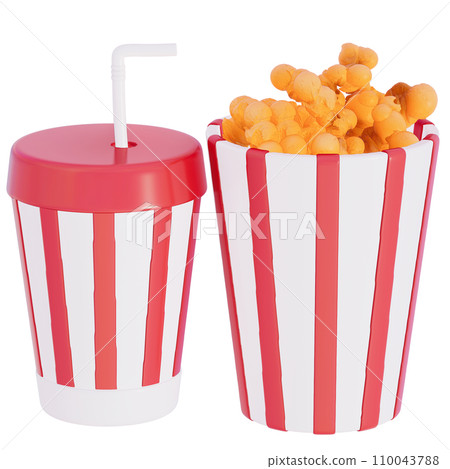 Valentine's movie night Cheese popcorn with drink on transparent background, 3D rendering 110043788