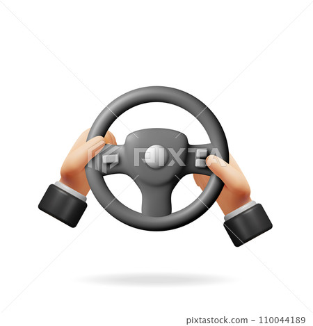 3D Car Steering Wheel in Hands Isolated. 3D Car Steering Wheel in Hands Isolated. 110044189