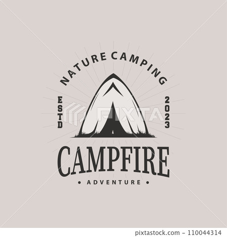 Camping logo wild forest design outdoor adventure illustration of trees and simple tent 110044314