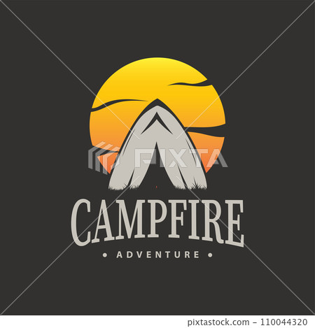 Camping logo wild forest design outdoor adventure illustration of trees and simple tent Camping logo wild forest design outdoor adventure illustration of trees and simple tent 110044320
