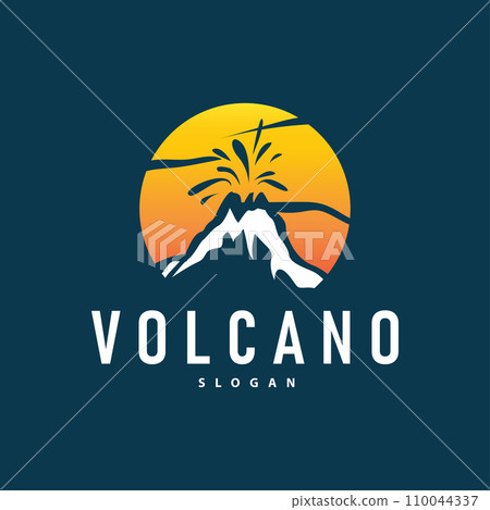 Volcano logo illustration silhouette design volcano mountain erupting with simple rocks and lava 110044337