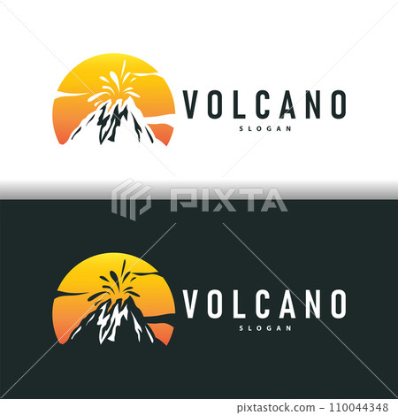 Volcano logo illustration silhouette design volcano mountain erupting with simple rocks and lava 110044348