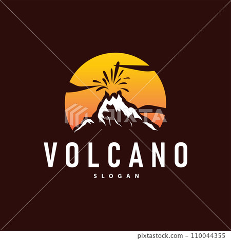 Volcano logo illustration silhouette design volcano mountain erupting with simple rocks and lava 110044355