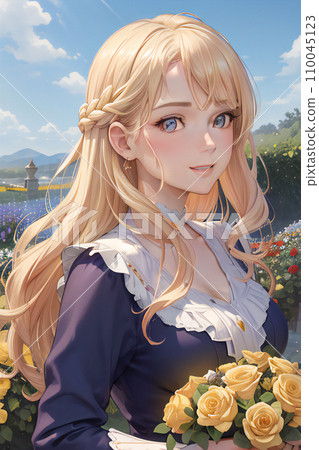 Rose series (Ⅳ) Beautiful rose and girl [3:2 aspect ratio] [AI generated image] 110045123