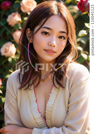 Rose series (Ⅳ) Beautiful rose and girl [3:2 aspect ratio] [AI generated image] 110045125