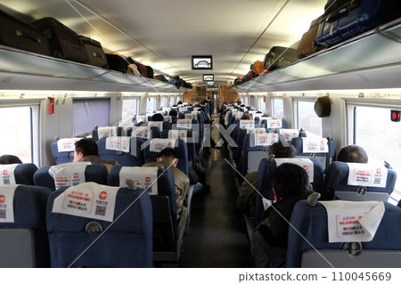 Interior of busy economy carriage on new Beijing to Shanghai high-speed railway in China 110045669