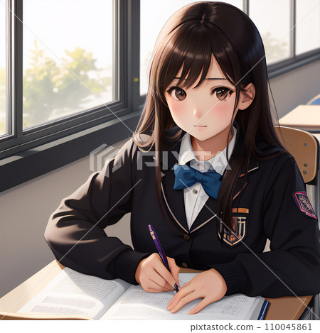 高中女生在學校課堂上努力學習[1:1縱橫比][AI生成圖像] 110045861