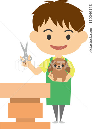 Image illustration of a male trimmer holding scissors 110046128