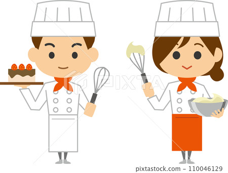 Image illustration of smiling male and female pastry chefs 110046129