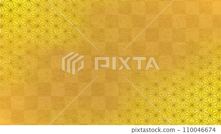 Japanese pattern background checkered pattern and hemp leaves gold leaf 16:9 Japanese pattern background checkered pattern and hemp leaves gold leaf 16:9 110046674