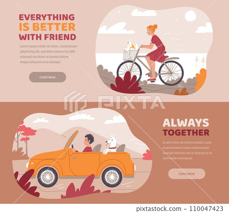 Set of website banner templates about people travel with pets flat style Set of website banner templates about people travel with pets flat style 110047423