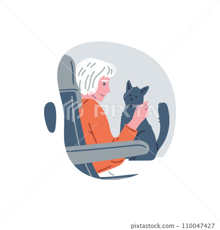 Smiling woman with cat on hands travels on public transport flat style Smiling woman with cat on hands travels on public transport flat style 110047427