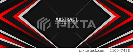 Black abstract wide horizontal banner with red and gray lines and shapes. Black abstract wide horizontal banner with red and gray lines and shapes. 110047428