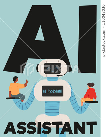 AI artificial intelligence virtual assistant banner, vector illustration. AI artificial intelligence virtual assistant banner, vector illustration. 110048030