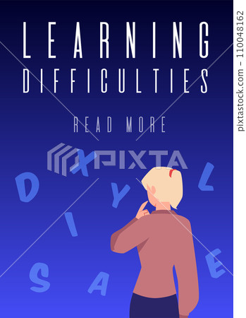 Dyslexia and understanding problem banner or poster flat vector illustration. Dyslexia and understanding problem banner or poster flat vector illustration. 110048162