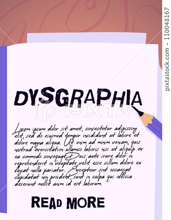 Difficulties learning, dyslexia, dysgraphia vector concept, pencil and scattered letters on a sheet trouble with writing 110048167