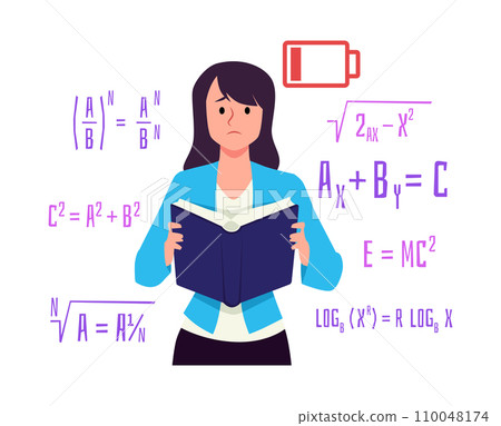Difficulties learning, dyscalculia, vector young woman difficulty in counting, making arithmetical calculations 110048174