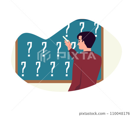Difficulties learning, dyslexia and dysgraphia, vector student difficulty in writing on chalk board with question marks 110048176