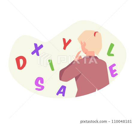 Girl looks at the letters, view from the back, cartoon vector on white Girl looks at the letters, view from the back, cartoon vector on white 110048181
