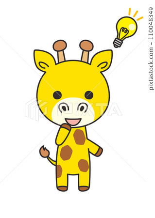 Illustration of a cute giraffe that inspired an idea, whole body, white background, vector clip art, with main line Illustration of a cute giraffe that inspired an idea, whole body, white background, vector clip art, with main line 110048349