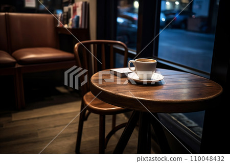Cafe Corner with Espresso and Book 110048432
