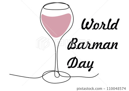 Bartenders Day. Red wine on international Bartender Day. Continuous line drawing Wineglass isolated on white. Outline vector illustration, Barman day concept. Bar and Restaurant Poster, Greeting Card. Bartenders Day. Red wine on international Bartender Day. Continuous line drawing Wineglass isolated on white. Outline vector illustration, Barman day concept. Bar and Restaurant Poster, Greeting Card. 110048574