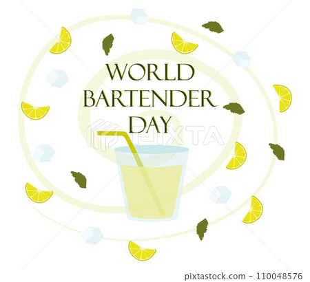 International Bartenders Day banner with Glass and cocktail ingredients. 6 February. Vector Flat Template for Banner, card, poster. Illustration with Spritz cocktail with lime slice and ice cubes. International Bartenders Day banner with Glass and cocktail ingredients. 6 February. Vector Flat Template for Banner, card, poster. Illustration with Spritz cocktail with lime slice and ice cubes. 110048576