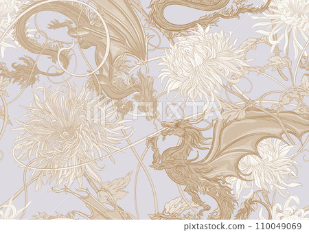 Chrysanthemum decorative flowers and dragons Chrysanthemum decorative flowers and dragons 110049069