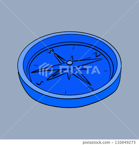 Vector isolated illustration of a compass. Local orientation. Equipment for hiking. Travel symbol. 110049273