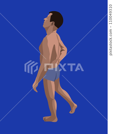 Vector isolated illustration of a man with back pain. The man is holding his back. Osteochondrosis. Vector isolated illustration of a man with back pain. The man is holding his back. Osteochondrosis. 110049310