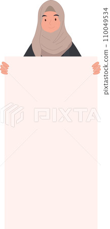 Muslim woman Holding Blank Placard for Peaceful Protest. 110049534