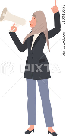 Muslim Businesswoman in Hijab Leading with a Megaphone 110049553