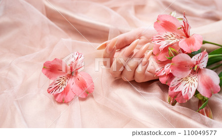 Elegant pastel pink natural manicure. 110049577