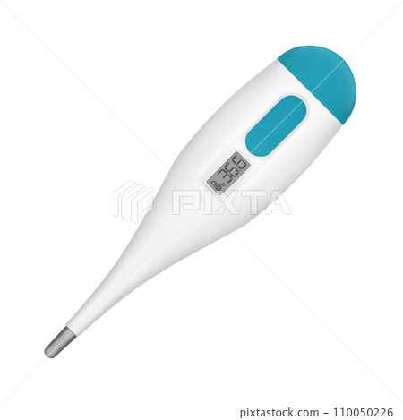 3D vector thermometer icon for measuring body temperature. Medical equipment. Cartoon minimalistic style. Vector illustration isolated on a white background 110050226