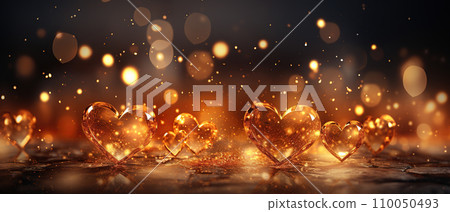 Romantic background with hearts and bokeh lights. 3d rendering. Generative AI Romantic background with hearts and bokeh lights. 3d rendering. Generative AI 110050493