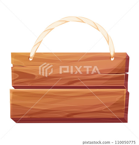 Wooden frame, signboard with rope rustick birder timber in cartoon style isolated on white background. Game ui panel. Wooden frame, signboard with rope rustick birder timber in cartoon style isolated on white background. Game ui panel. 110050775