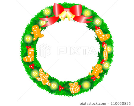 Christmas wreath of ribbon and cookies 110050835