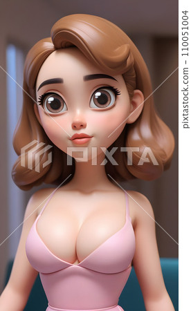 Hand drawn cartoon illustration of cute and beautiful girl in pajamas 110051004