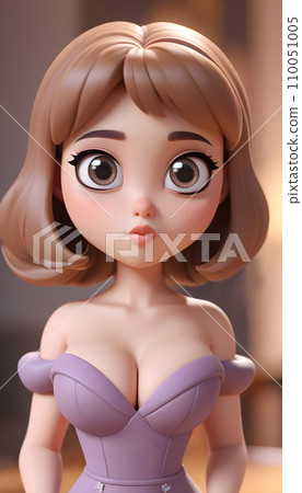 Hand drawn cartoon illustration of cute and beautiful girl in pajamas 110051005