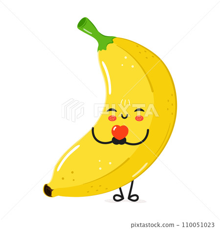 Banana holding a heart in hands character. Vector hand drawn cartoon kawaii character illustration icon. Isolated on white background. Banana in love character concept Banana holding a heart in hands character. Vector hand drawn cartoon kawaii character illustration icon. Isolated on white background. Banana in love character concept 110051023