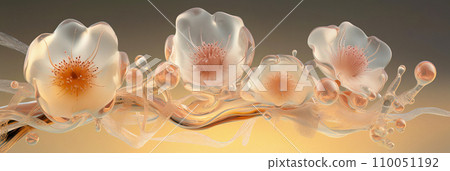 A row of translucent, flower-like forms with a dynamic, flowing aesthetic 110051192