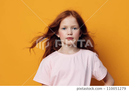 Face portrait children isolated red little person hair background girl expression female Face portrait children isolated red little person hair background girl expression female 110051279