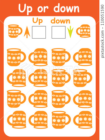 Up or down. Directions for children. Logic game. Spatial orientation. Study sheet. 110051590