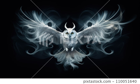 A flying owl on dark background. Bird, Wildlife Animals. Illustration, Generative AI. 110051640