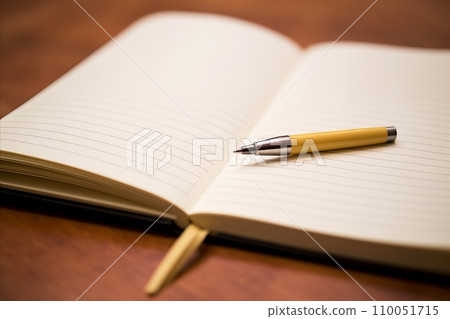 AI-generated content. School supplies. pen on open notebook background. Writing materials for close-up school activities AI-generated content. School supplies. pen on open notebook background. Writing materials for close-up school activities 110051715
