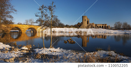 Winter snow near the ruins of a castle 110052205